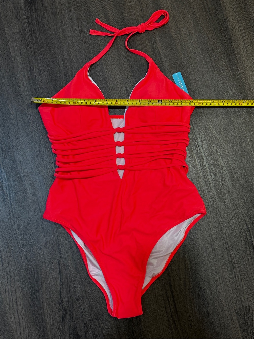 NWT Neon Pink Cutout One Piece Swimsuit Halter Strappy Waist Beach Pool Large - Picture 4 of 7